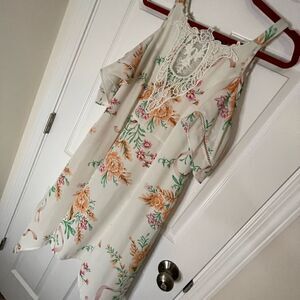 Disney Beauty and the Beast Dress Size M White Floral Lace Cold Shoulder Roses